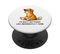 I'm Built Different Funny Orange Cat Wearing Cap Meme Humor PopSockets PopGrip Adhesivo