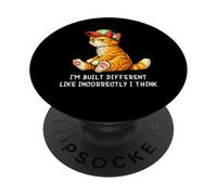 I'm Built Different Funny Orange Cat Wearing Cap Meme Humor PopSockets PopGrip Adhesivo