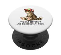 I'm Built Different Funny Tabby Cat Wearing Cap Meme Humor PopSockets PopGrip Adhesivo