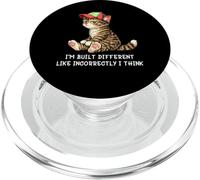 I'm Built Different Funny Tabby Cat Wearing Cap Meme Humor PopSockets PopGrip para MagSafe