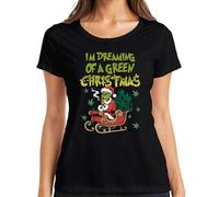 I'm Dreaming of a Green Christmas Weed Grinch Kiffer - Camiseta de Navidad para mujer, Negro , L