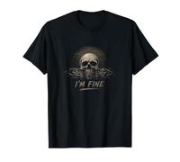 I'm Fine Esqueleto Ahogamiento Cráneo Sarcástico Meme Adulto Cansado Camiseta
