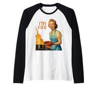 I'm Fine Housewife Cooking Retro Kitchen Vintage Funny Women Camiseta Manga Raglan