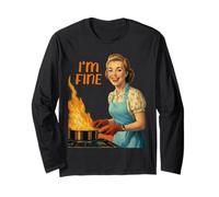 I'm Fine Housewife Cooking Retro Kitchen Vintage Funny Women Manga Larga
