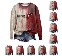 I'M Fine - Sudadera de Halloween para mujer, con texto en inglés "I'M Ok It's Not My Bloody", disfraz de Halloween aterrador, de manga larga, ropa de moda para vacaciones, Rojo -9, XXL