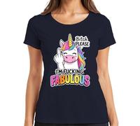 I'm Fucking Fabulous Unicornio Arco Iris Dedo Medio Regalo Mujer Camiseta, azul marino, XXL