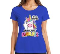 I'm Fucking Fabulous Unicornio Arco Iris Dedo Medio Regalo Mujer Camiseta, azul, XL