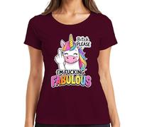 I'm Fucking Fabulous Unicornio Arco Iris Dedo Medio Regalo Mujer Camiseta, granate, L