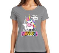 I'm Fucking Fabulous Unicornio Arco Iris Dedo Medio Regalo Mujer Camiseta, gris, XXL