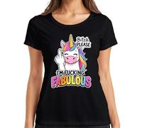 I'm Fucking Fabulous Unicornio Arco Iris Dedo Medio Regalo Mujer Camiseta, Negro , 3XL