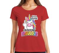 I'm Fucking Fabulous Unicornio Arco Iris Dedo Medio Regalo Mujer Camiseta, rojo, XL