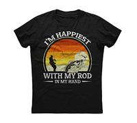 I'm Happiest with My Rod Fishing Gear Mens Short Sleeve Cotton New Black T-Tshirts Camisetas y Tops Black(X-Large)