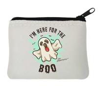 I'm here for The BOO - Monedero de neopreno 100% espeluznante con logotipo de Halloween, 10 x 11 cm, color blanco, White, Talla única