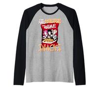I'm Just Here for Anime Snacks Meme Quote Camiseta Manga Raglan