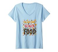 Im Just Here for The Food Foodie Fun Cita Camiseta Cuello V, Mujer, Azul Bebé, L