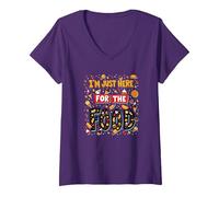 Im Just Here for The Food Foodie Fun Cita Camiseta Cuello V, Mujer, Morado, L