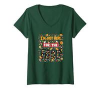 Im Just Here for The Food Foodie Fun Cita Camiseta Cuello V, Mujer, Verde Bosque, M