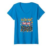 Im Just Here for The Food Foodie Fun Cita Camiseta Cuello V, Mujer, Zafiro, XL
