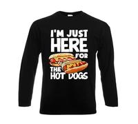I'm Just Here for The Hotdogs Fast Food - Camiseta de manga larga para hombre, De Manga Larga Negro, XXL