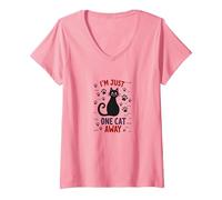 I'm Just One Cat Away - Divertido Amante de los Animales Camiseta Cuello V, Mujer, Rosado, S