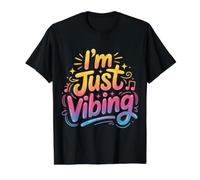 I'm Just Vibing Estética del Estado de ánimo Relajado |- Camiseta gráfica económica, Hombre, Negro, L