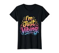 I'm Just Vibing Estética del Estado de ánimo Relajado |- Camiseta gráfica económica, Mujer, Negro, L