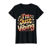 I'm Just Vibing Estética del Estado de ánimo Relajado |- Camiseta gráfica económica, Mujer, Negro, L