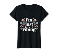 I'm Just Vibing Estética del Estado de ánimo Relajado - Camiseta gráfica económica, Mujer, Negro, L