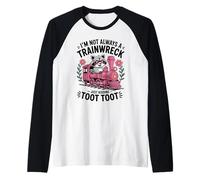 Im Not Always a Trainwreck Cute Raccoon Pink Toot Train Camiseta Manga Raglan