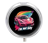 Im Not Gay - Pastillero de coche deportivo con 3 compartimentos, pequeño, portátil, organizador de pastillas para bolso de bolsillo