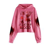 I'm Ok It's Not My Blood - Sudadera informal de manga larga con capucha estampada suave para niños, sudadera con capucha iridiscente (rosa intenso, 10-11 años)