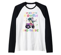 I'm Ready To Crush 2nd Grade Unicorn Dinosaur Monster Truck Camiseta Manga Raglan
