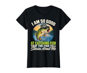 I'm So Good At Catching Fish That The Fish Tell Stories Camiseta gráfica económica, Mujer, Negro, XS