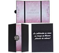 ®IM Tarjeta Feliz Jubilación Grande para Mujer - 46 x 31 cm- Decoración Jubilacion y Despedida Trabajo - Postal de pasta gruesa - Libro de firmas con cierre automático - Diseño de tres paneles