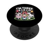 I'm Three EIEIO Farm Animal Cumpleaños 3er Cumpleaños Niño PopSockets PopGrip Adhesivo