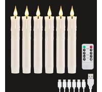 IMAGE Paquete de 6 velas sin llama recargables de 6,7 pulgadas con control remoto y temporizador, velas LED blancas marfil con efecto de goteo realista para decoración de bodas, hogar, exteriores y