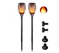 IMAGE Solares antorchas de luces al aire libre, paisaje iluminación impermeable LED parpadeo baile llamas, solar powered anochecer a amanecer Auto on/off Pack de 2 piezas negro