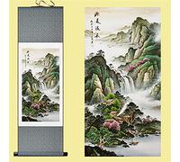 Imagen china de la voluta de la decoración de la pared, Pinturas for sala de estar, paisaje, caligrafía y pintura, cornucopia, decoración oficina, pergamino seda(Gray)