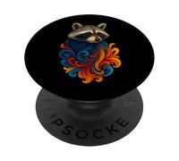 Imagen De Diseño Artístico De Mapache Colorido PopSockets PopGrip Adhesivo