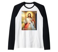 Imagen de la Divina Misericordia Jesús Confío en Ti Oración Católica Camiseta Manga Raglan