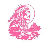 Imagen del logotipo de un indio apache aislada sobre un paisaje con cañones Calcomanías de grabado 42x45.2cm Cultura del tatuaje Rosa