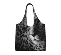 Imagen en blanco y negro de un leopardo,Bolsas de mano reutilizables, bolsas de supermercado, bolso de hombro de lona de gran capacidad