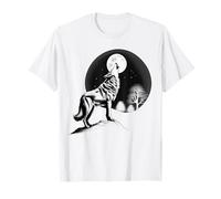 Imagen en blanco y negro de un lobo aullando en luna llena Camiseta