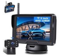 【Imagen Estable】 AHD 1080P Cámara de Marcha Atrás Inalámbrica, Camara Trasera Coche Inalambrica con 5 '' Monitor 6 LED Camara Marcha Atras Visión Nocturna 170° Gran Angular para DC 12V Coche Camión