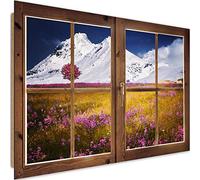 Imagen Foto Ventana Falsa Mural Arte Decorativo Flor Montes Multi 60x40 cm