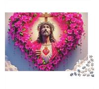Imagen Sagrada de Jesús Puzzle de 1000 Piezas Flores Rosas Puzzle para Adultos Relajación Decoración Hogar Regalo 52x38cm/1000pcs