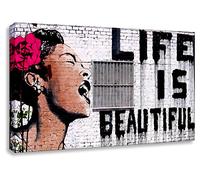 Imagen sobre lienzo Banksy Graffiti - Imagen Life is Beautiful (varios tamaños), listo para enmarcar, arte pop Art (40 x 65 cm)