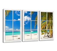 Imagen Sobre Lienzo de la marca alemana Visario. 160 x 90 cm Tres piezas ventana Palmeras Ausblick 1164 imágenes de impresiones - cuadro