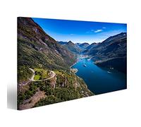 Imagen sobre lienzo fiordo de Geiranger Hermosa Naturaleza Noruega fotografía aérea Storfjord (Gran fiordo) Póster Impresión artística