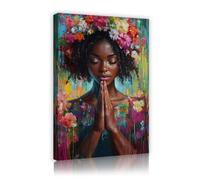 Imágenes de lienzo de mujer Imágenes de lienzos Arte floral colorido en la pared primaveral Pintura abstracta vibrante de lienzo Bohemio para el comedor del dormitorio 60x90cm Marco interior